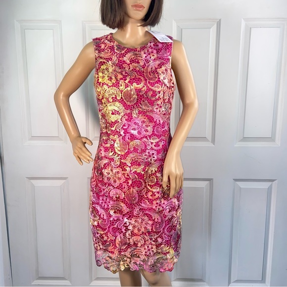 NWT Badgley Mischka Floral Lace Embroidery Overlay Dress - Picture 3 of 17